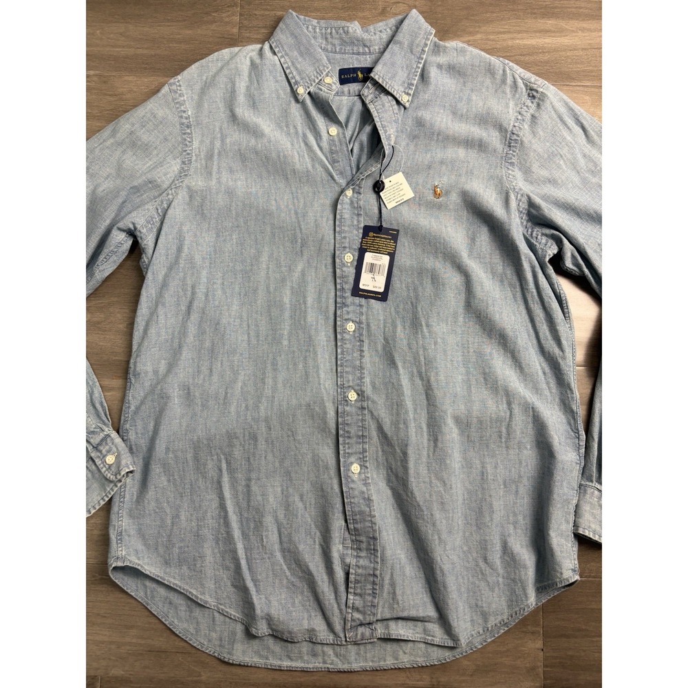 NWT Polo Ralph Lauren BLUE CHAMBRAY Classic Fit Button Down Shirt Size Large
